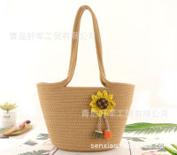 2021New style woven bag fashion one-shoulder womens bag open cotton rope straw woven bag leisure beach bag no lining