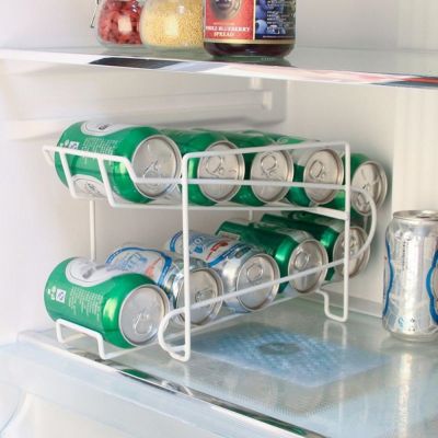 New Kitchen Refrigerator Fresh Drink Beer Cola Cans Storage Rack Solid Double-layer Finishing Shelf Beverage Cans Storage Rack