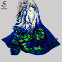 BYSIFABrand Colorful Pure Silk Women Square Scarves New Cat Fish Design Muslim Hijabs Fall Winter 100 Real Silk Scarf 90*90cm