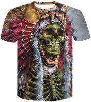 Cerbukt Mens Indian Style Skull Print Short Sleeve Polyester Fiber T-Shirt