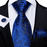 Royal Blue Paisley ผู้ชายผ้าไหม Tie ชุดอุปกรณ์จัดงานแต่งงานผ้าเช็ดหน้า Cufflinks ของขวัญผู้ชาย Dropshipping Cravate ขายส่ง