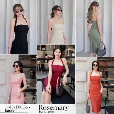 GARA DRESS 🥨 เดรสทรงแพง ทรงสวยออกงาน ผ้าดีดลินิน สายผูกคอ งานป้าย INTUON #Rosemary Basicstore