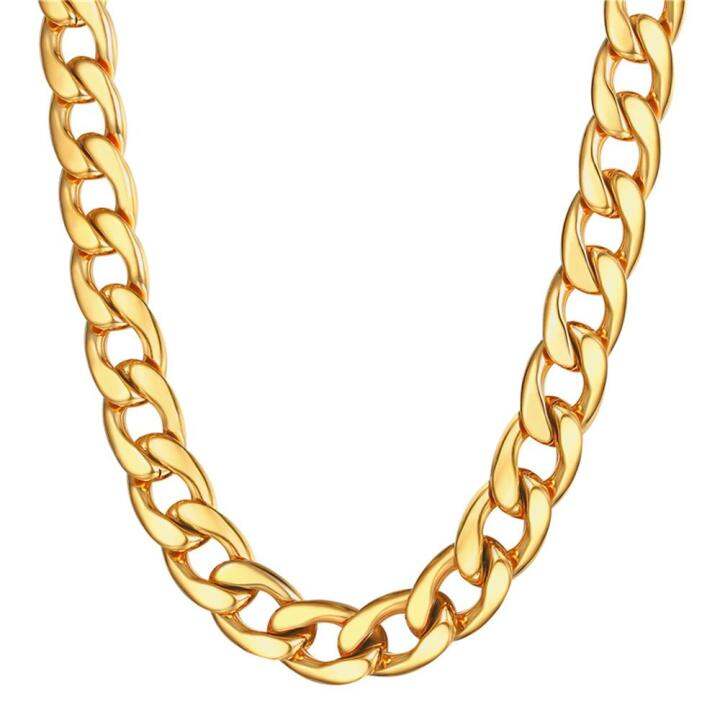 U7 15MM Curb Cuban Chain Men's Necklace 18K Gold Plated/316L Stainless