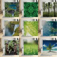 Green Tropical Plants Shower Curtains Polyester Fabric Bathtub Decor Leaves Nature Scenery Bathroom Accessories Bath Curtains