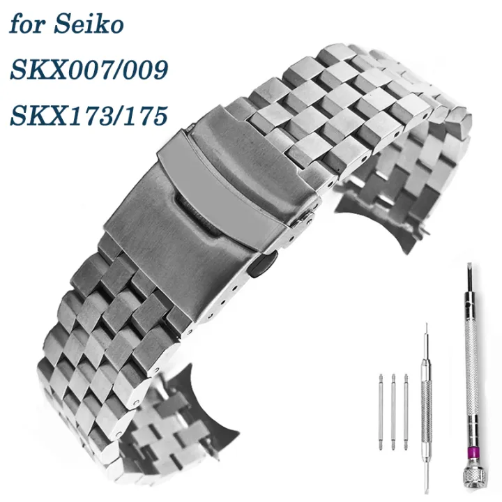 Silver Stainless Steel Watchband Bracelet Strap Seiko SKX007/009 SKX173/175  Watch Accessories Wristband Strap 20mm 22mm with Curved Interface | Lazada  PH