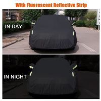 Black Heat-Absorbing Car Cover Waterproof Sunscreen Rainproof UV-Resistant Car Protective Cover Car Cover With Reflective Strips