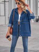 ZZOOI Autumn Winter Long Denim Jacket Women Vintage Loose Button Coat Blue Turn Down Collar Outerwear Fashion Ladies Streetwear 2022