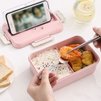 ☸☈ Hot Lunch Box with Spoon Chopsticks Wheat Straw Dinnerware Food Storage Container Children Kid School Office Microwave Bento Box