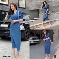 P9611 เดรสยีนแขนตุ๊กตา  doll sleeve denim dress