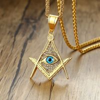 Modyle Free-Mason Eye of Providence Illuminati Pyramid All Seeing Eye Pendant for Men Stainless Steel CZ Stone Punk Necklace