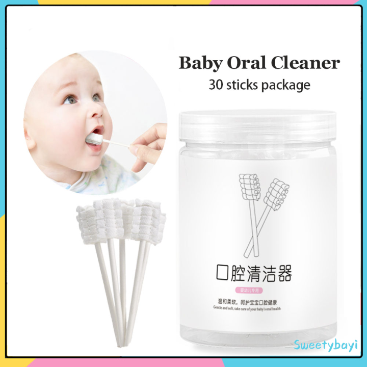 SWEETY 30 Sticks Baby Cotton Swab Mouth Tongue Oral Cleaner wipes Baby