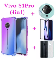 (4 In 1) กระจกนิรภัย Vivo S1 Pro เคสโทรศัพท์ + หน้าจอกระจกเทมเปอร์ฟิล์ม + คาร์บอนไฟเบอร์ฟิล์มด้านหลัง + กล้องฟิล์มฟิล์มเลนส์,โทรศัพท์มือถือเคสโทรศัพท์,โทรศัพท์มือถือคาร์บอนสติ๊กเกอร์ไฟเบอร์