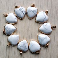 wholesale 10pcslot 2019 New high quality natural stone gold side heart shape pendants 25mm for jewelry making free shipping