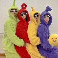Cute Cartoon Baby Couple Pajamas Sets for Woman Fluffy Winter Models Thickened Coral Velvet Homewear Long Robe Green