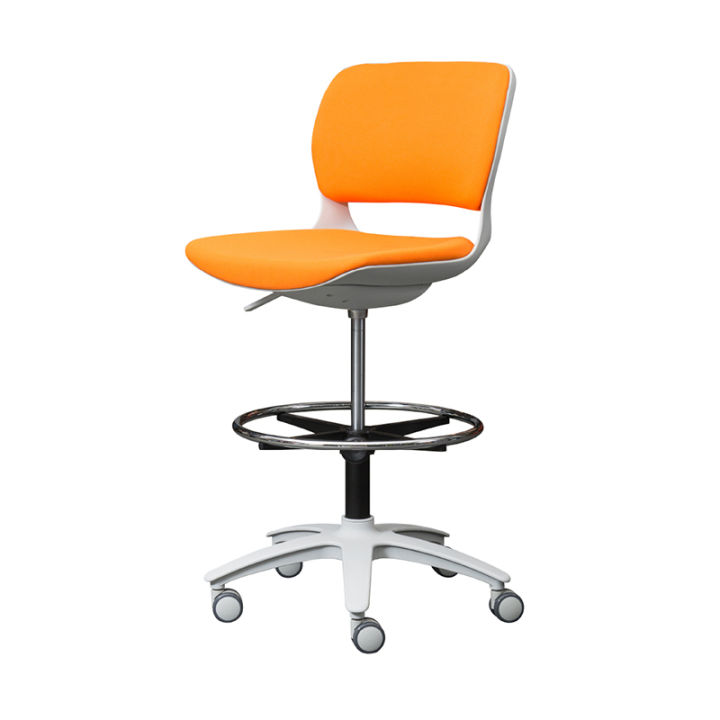 modernform-เก้าอี้เอนกประสงค์-เก้าอี้สัมนา-เก้าอี้ประชุม-รุ่น-b-one-s02-พลาสติก-เฟรมขาว-เบาะผ้าสีส้ม-ที่เหยียบวงกลมดำ-ตัวสูง
