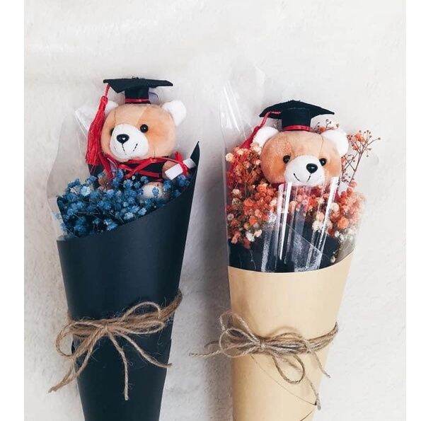 Cute Graduation Bear Ice-cream Cone Preserved Baby Breath Gypsophila ...