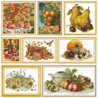 Stamped Embroidery Thread Canvas Harvest Pumpkin Craft Cotton Cross Stitch Kit Printed 11CT 14CT Counted Fabric Needlework Decor