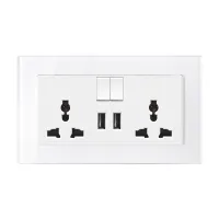 【Sleek】 SRAN Wall Socket Dual 3 Hole Power Outlet พร้อมแผงกระจกนิรภัยอุปกรณ์ตกแต่งบ้านซ็อกเก็ตกับ USB