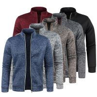 Autumn Winter Mens Jacket Coat Stand Collar Zipper Jackets Man Slim Fleece Jacket Thick Cardigan Warm Knit Sweater Men Clothing