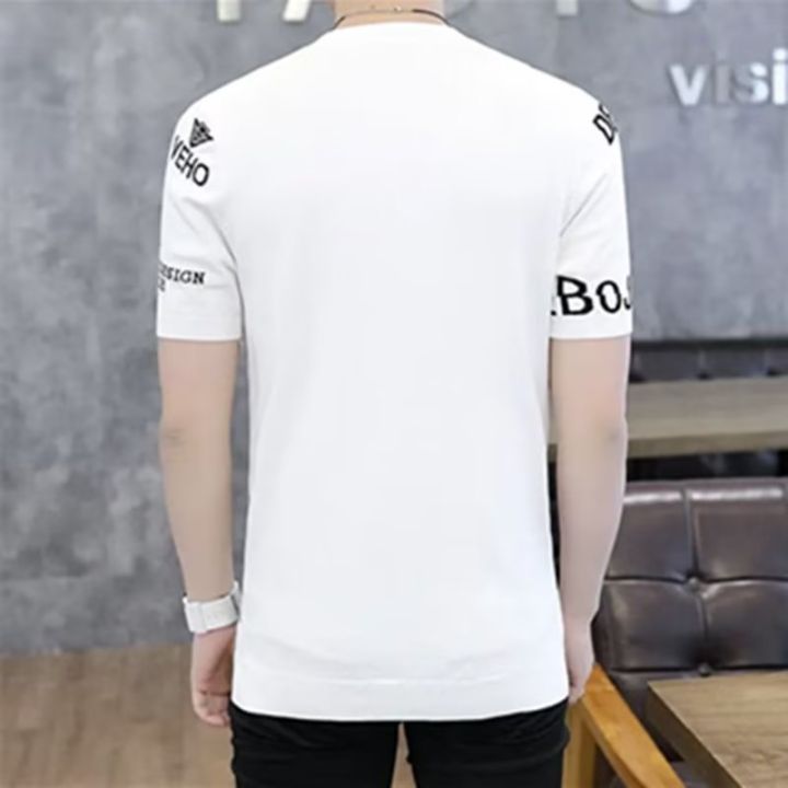 เสื้อยืดแขนสั้นอัศวินสำหรับผู้ชาย-เสื้อยืดฉบับภาษาเกาหลีขนาดใหญ่เทรนด์คอกลมภาพพิมพ์ลำลองฤดูร้อน2023