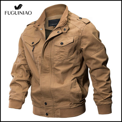 FUGUINIAO เสื้อแจ็คเก็ตทหารสำหรับผู้ชาย,เสื้อโค้ทผ้าฝ้ายเสื้อแจ็คเก็ตนักบิน Air Force 2022เสื้อโค้ทคาร์โก้ผู้ชาย (M-6XL)