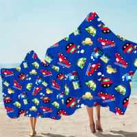 Cartoon Engineering Vehicle Printed Beach Towels Cute Car Hooded Cape Bath Towel for Kids Bathroom Towels Shower Wrap