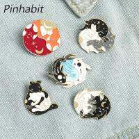 Pinhabit Day And Night หมุดเคลือบ Sun Moon Fox Koi กระต่ายค้างคาวหมาป่าเข็มกลัด