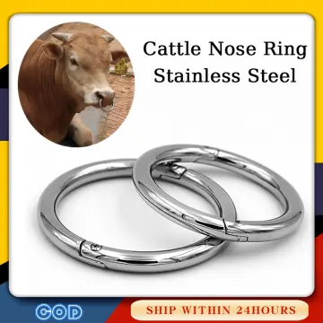 Cow Nose Ring, Cattle Nose Ring Stainless Steel Bull Cow Cattle Nose Ring  Automatic Cow Spring Nose Pliers Cattle Nose Clamp