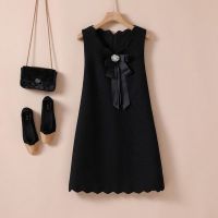 【YF】 Spring Autumn 2023 New Womens Black Diamond Bow Tweed Tank Top Wool Dress V-Neck 3XL