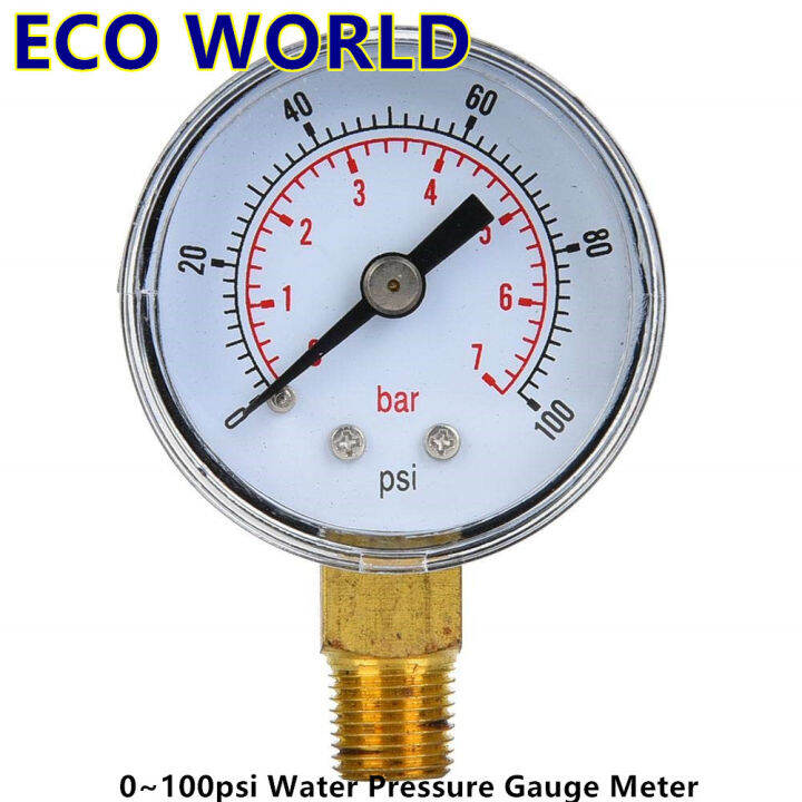 0100psi Water Pressure Gauge Meter 1/4 inch NPT Thread Manometer 0