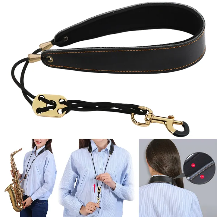 BolehDeals Leather Sax Neck Strap Metal Hook Instrument Accessories for