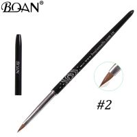 BQAN 1pcs #2 Nail Art Brush Heart Shape Rhinestone Diamond Metal Acrylic Handle Kolinsky Carving Powder Gel Nail Brush Artist Brushes Tools