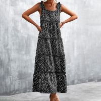 【Ladies shop】ฤดูLadies shopแขนกุดชุดยาวสำหรับผู้หญิง2022PrintLoose ชายหาดยาว Maxipaghetti StrapDress