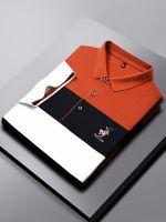 Trendy striped polo shirt mens short-sleeved pure cotton high-end t-shirt brand casual business color matching middle-aged dad top i 【SSY】