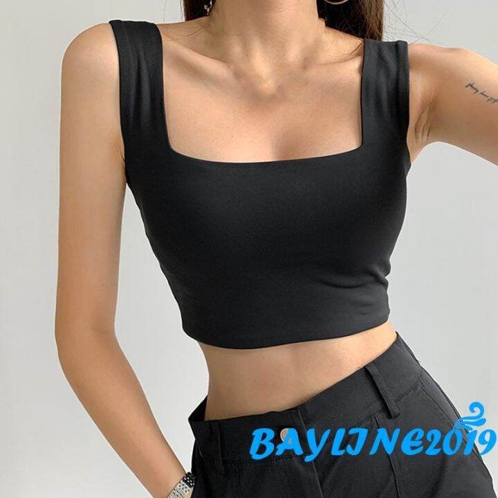 Bay Womens Solid Camisole Sexy Square Collar Exposed Navel Suspender Tops Lazada Ph 8582