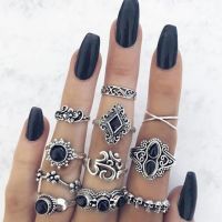 Tocona 11Pcs/set Vintage Antique Silver Color Rhinestone Boho Ring Set for Women Geometric Knuckle Midi Ring Set Anillos 10057