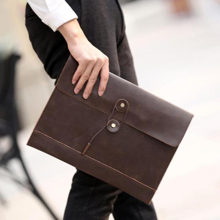 New Fashion Leather Clutch Mens Designer Bags Personality Button Big  Envelope Bag Retro Document Handbag Male Business Briefcase in 2023