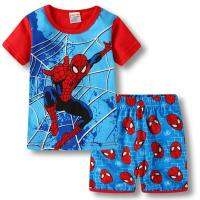 Odetteliจัดส่งฟรีเด็กเด็กเด็กS pider Manฤดูร้อนเสื้อยืดท็อปแบบตัวสั้นกางเกงขาสั้นชุดนอนชุดนอน