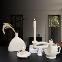 White Ceramic Vegetarian Candle Holder Figurines Nordic Modern Candlestick Ornament Home Interior Desktop Decoration