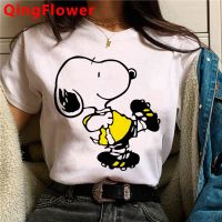 เสื้อยืด Snoopy เสื้อยืดสีขาวสำหรับผู้หญิงเสื้อยืดสีขาว2021เสื้อยืดผู้หญิงแฟชั่นลำลองแนวสตรีทสวยงามเสื้อยืดกราฟิกผู้หญิง