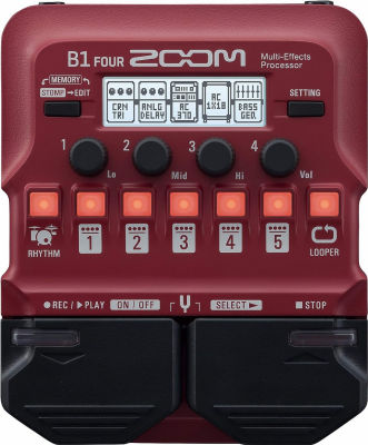 Zoom B1 FOUR Bass Multi-Effects Processor Pedal, With 60+ Built-in effects, Amp Modeling, Looper, Rhythm Section, Tuner, Battery Powered B1 FOUR Processor