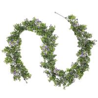 Artificial Eucalyptus Garland Faux Silver Dollar Eucalyptus Leaves with Purple Flower Vines for Greenery Garland Table