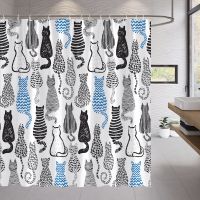 3D Digital Printing Resistant Waterproof Bathroom Shower Curtain Cat Shower Curtain Cute Kitten Color Animal Paw Print Funny Cartoon Pattern Abstract Modern Fabric Bathroom Decor Set Hooks