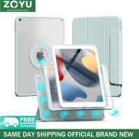 ZOYU เคส iPad เคสแม่เหล็กอัจฉริยะ ถอดได้ ป้องกันการดัด HD เคสอะคริลิคใสป้องกันการดัดสำหรับ iPad 7 th Generation 2019 iPad 8 th Gen 2020 9 th 2021 10.2 นิ้วเคสหมุนได้ เคสที่ถอดออกได้ Anti-Fingerprint Auto Sleep/Wake ฝาหลังแบบใสใสไม่มีช่องเสียบปากกา