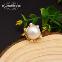 GLSEEVO Original Design Handmade Ring For Women Natural Freshwater Pearl Wedding Fine Jewelry Anillos Mujer GR0236