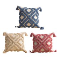 Tassels Throw Pillow Case Tribal Boho Woven Tufted Rhombus Plaid Cushion Cover