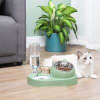 Pet Double Bowl ป้องกันการป้องกันคอเกลือกกลิ้งอัตโนมัติชุดน้ำดื่มสำหรับสัตว์เลี้ยงและชามอาหารสำหรับสุนัขและแมว