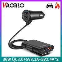 VAORLO 36W QC3.0 Car Fast Charger Charging 4 Port USB 5V 3.1A 5V2.4A*2 5.6ft Extension Cable Passenger Car Rear Charger Car HUB Car Chargers