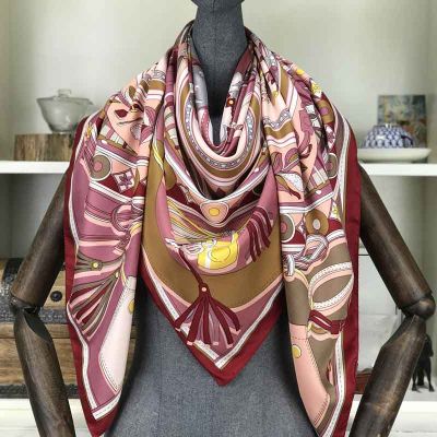 100 Twill Silk Scarf Women Plaid Print Shawl Echarpe Fourlard Femme Square Womens Scarves Bandanas Bufandas Mujer 130*130cm