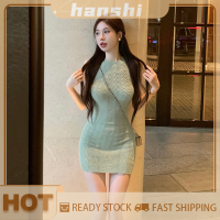 hanshi [2023 new HOT FASHION] lazlook เดรสแขนกุดผู้หญิงเดรสถักคอกลมเซ็กซี่เข้ารูปสไตล์เกาหลีแนวสตรีท